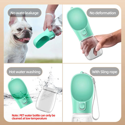 Portable dog water bottle for the  outdoors.